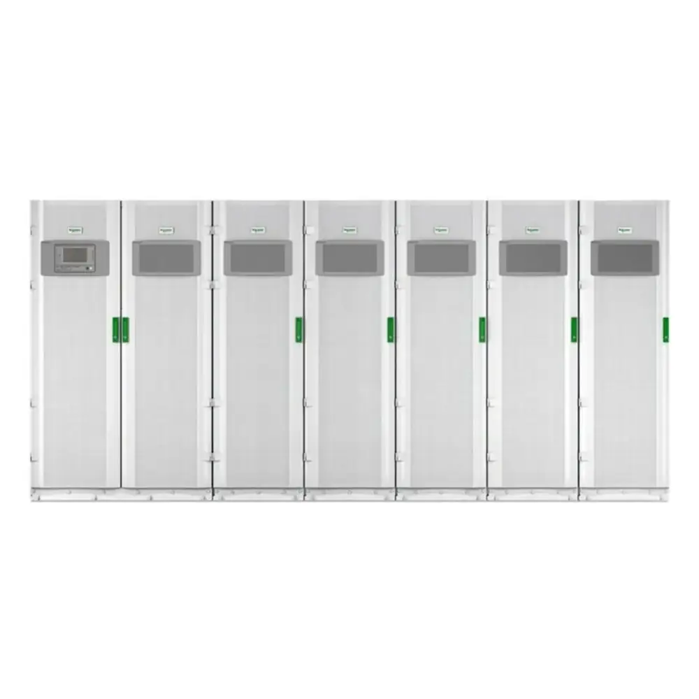 multiple white ups power cabinets arranged side by side in a large scale power protection system